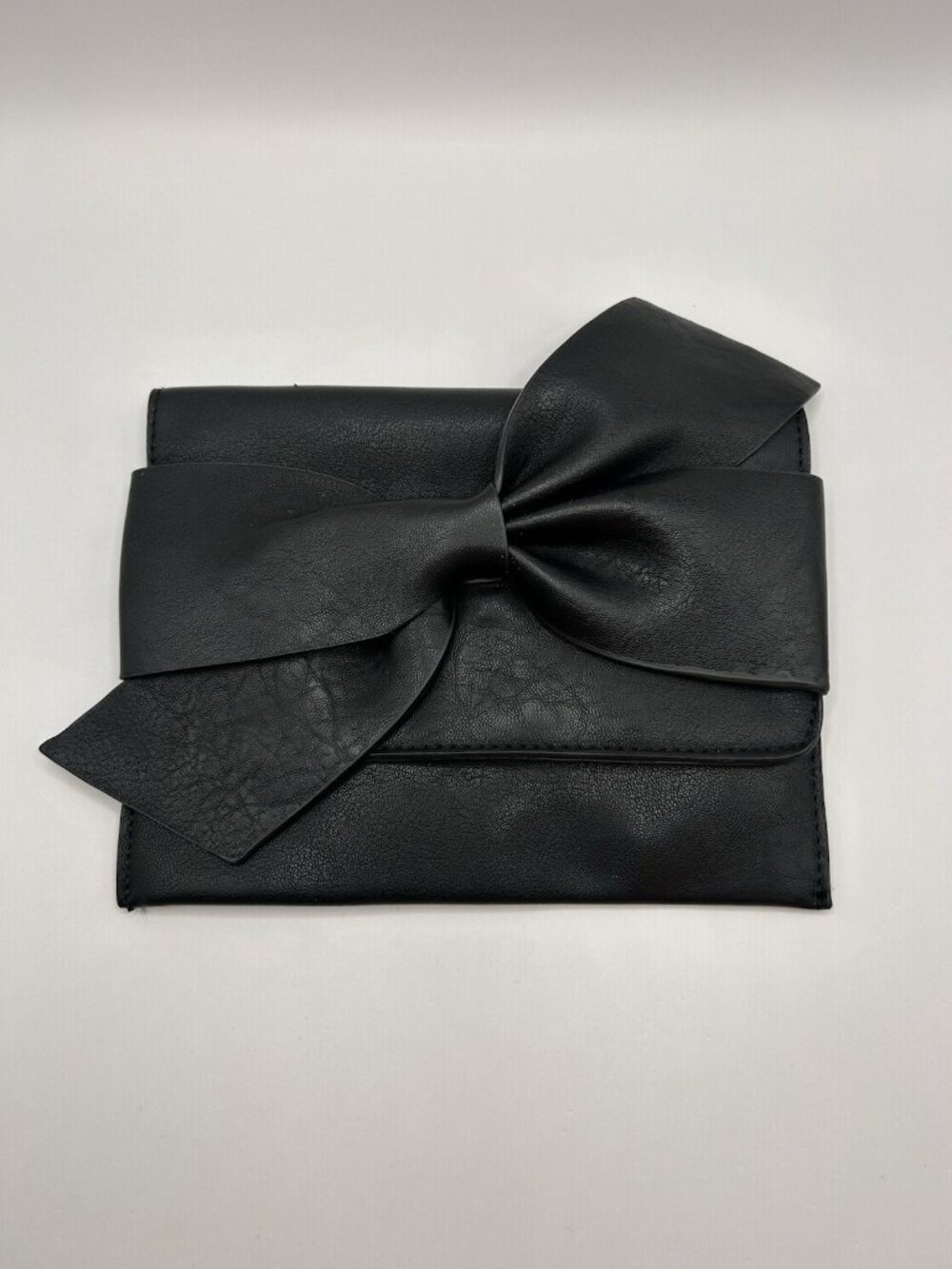 Anthropologie Clutch Purse Black Faux Leather Bow Envelope Small Chic Elegant - Picture 1 of 11